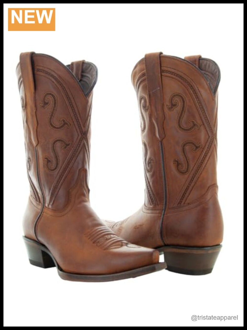 Cowgirl Boots with Snip Toe, 11" Shaft, Genuine Leather, Stacked Heel, Pull-On